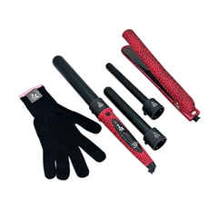 KOR Pink Cheetah Hair Styling Kit Straightener Curler & Iron 3 Years warranty