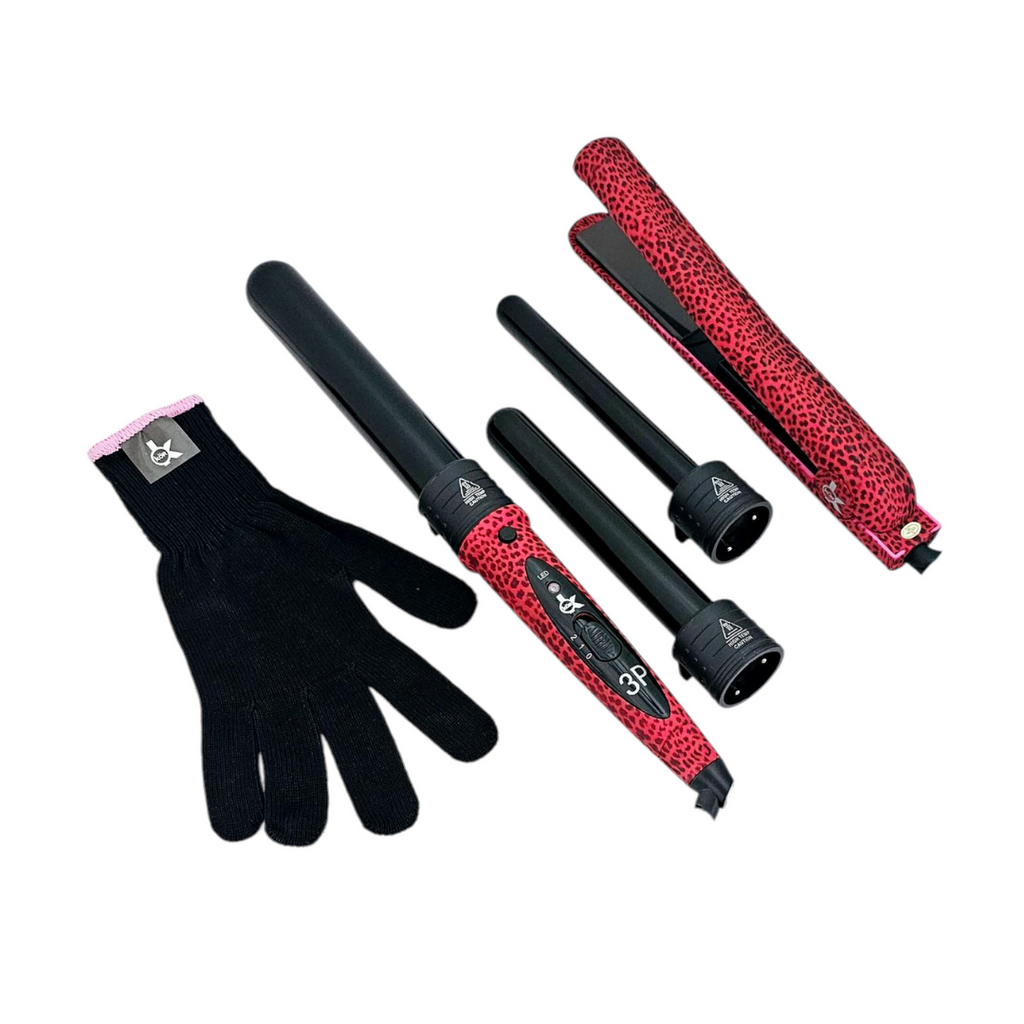 KOR Pink Cheetah Hair Styling Kit Straightener Curler & Iron 3