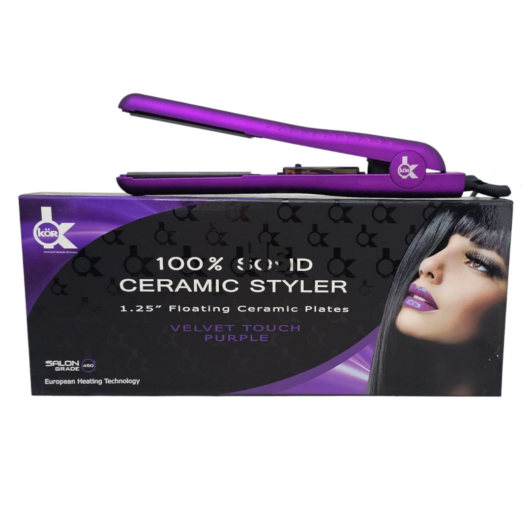 KOR 1.25 Purple Ceramic Hair Iron Straightener 100% Ceramic 3 Years Warranty