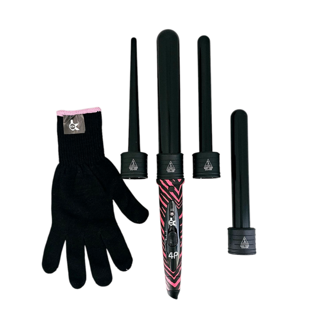 PROFESSIONAL 4-IN-ONE CURLING SET PINK ZEBRA WITH PURE TOURMALINE